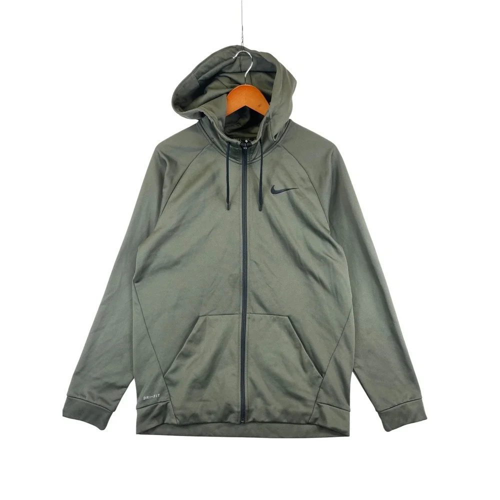 Nike‎ Dri-FIT Training Hoodie Jacket Men's Large Olive Green Full Zip Activewear